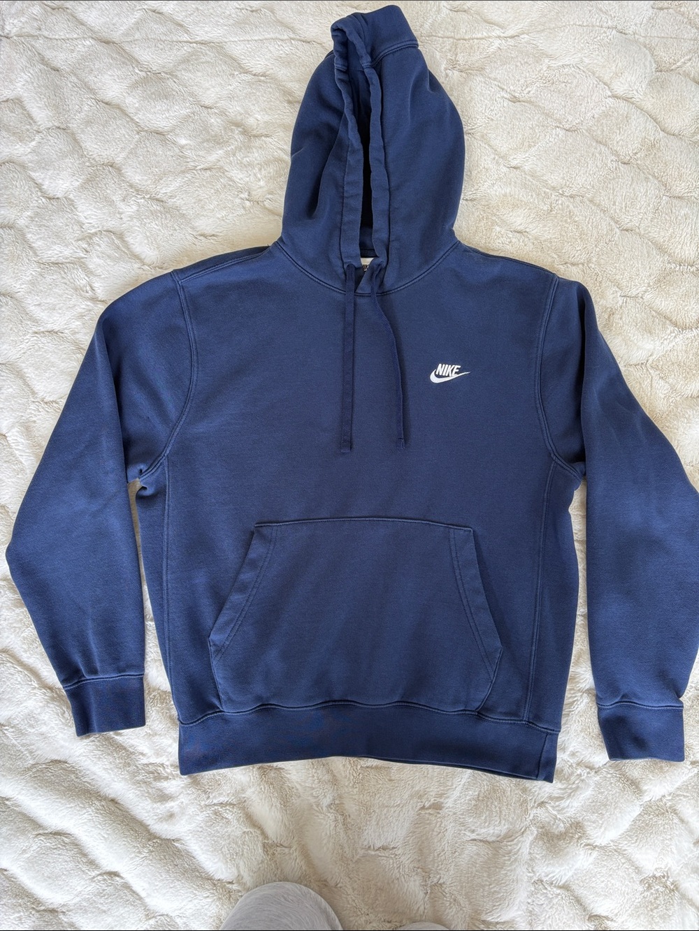 Nike Navy Blue Pullover Hoodie with White Swoosh